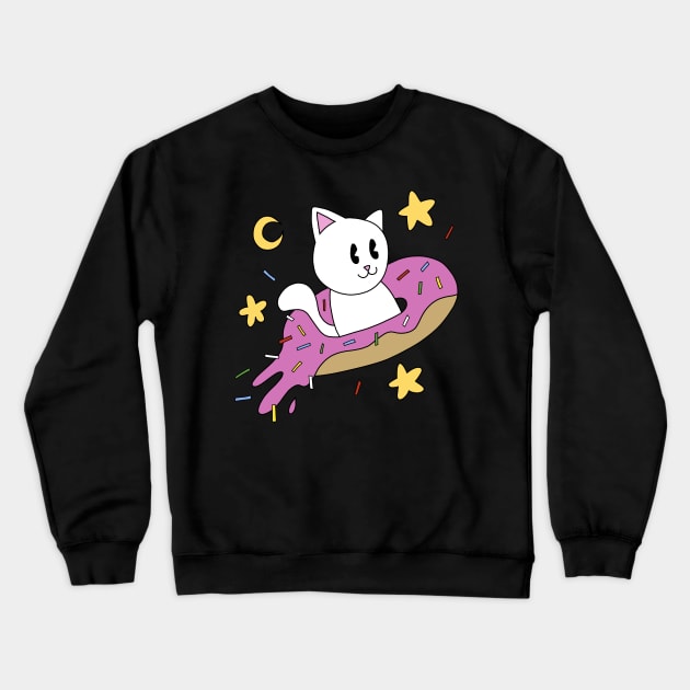 Cat Donut Spaceship Crewneck Sweatshirt by pako-valor